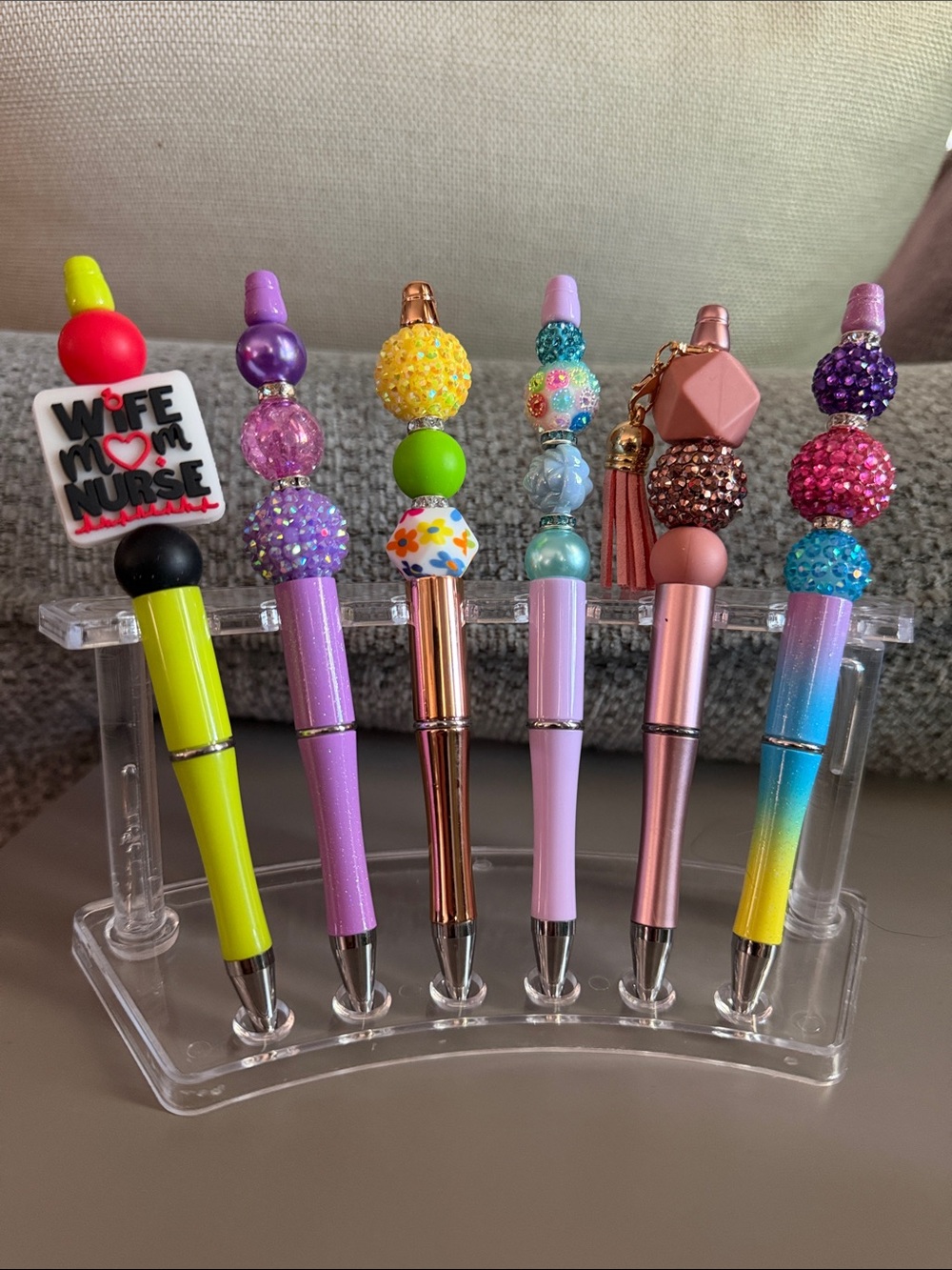 NWOT Wife Mom Nurse Colorful Beaded Decorative Pens - Set of 6